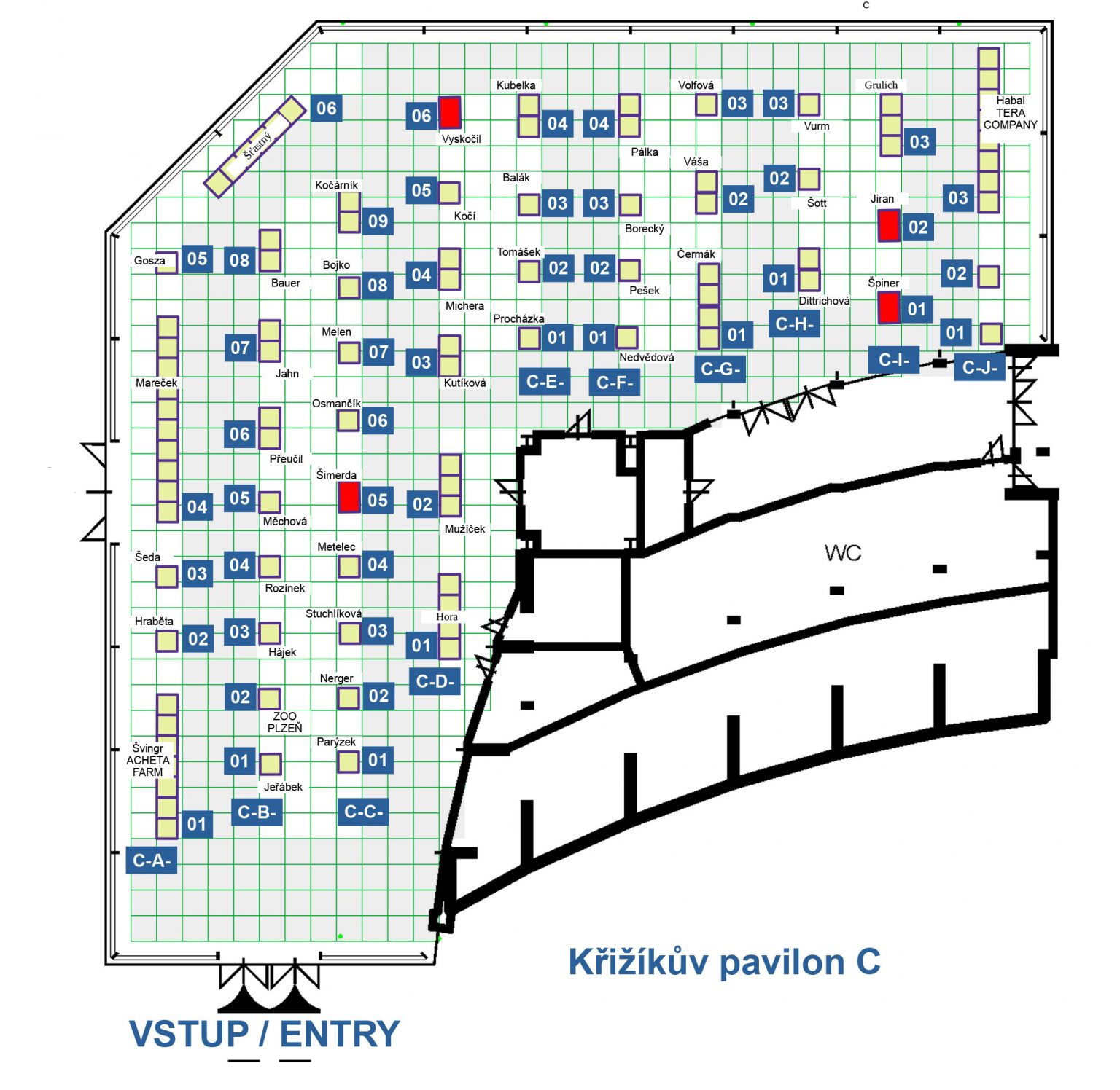 Rozmístění stolů v pavilonu C